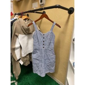 Jopae Striped Button Front Denim Pinafore Dress Blue White Size S